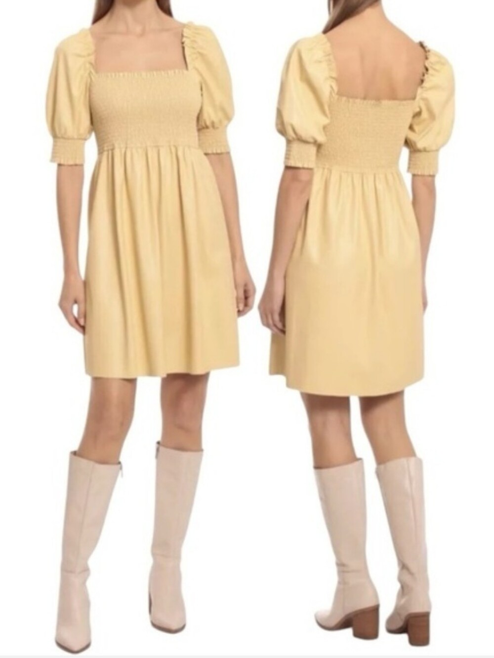 7 For All Mankind Smocked Vegan Leather Midi Dress Size M